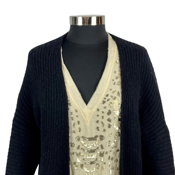360 CASHMERE QUINCY RIBBED LONGLINE FRINGE DROPPED SHOULDERS CARDIGAN SWEATER - Picture 7 of 14